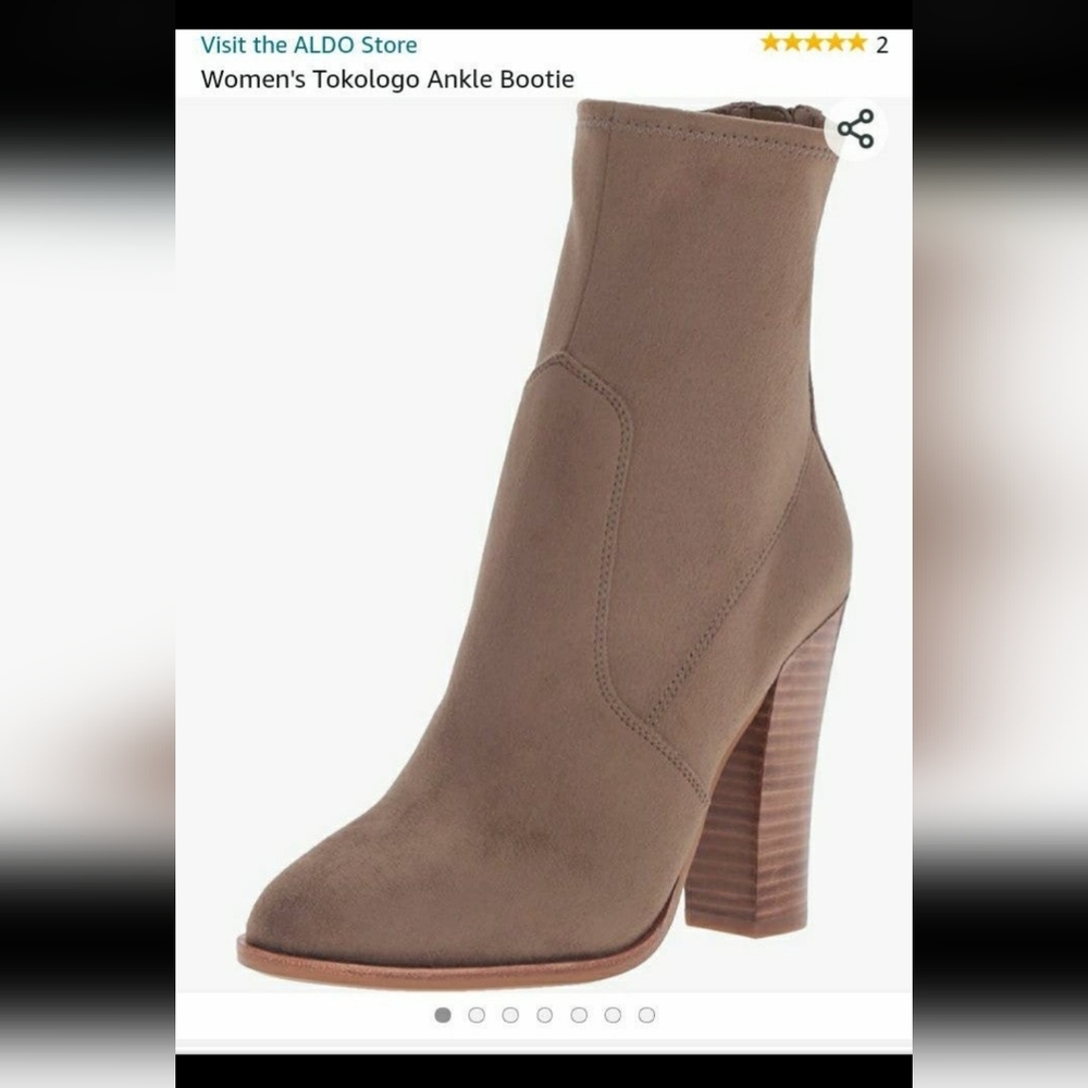 Aldo faux suede sock stretch ankle bootie almond toe block high heel sz 9